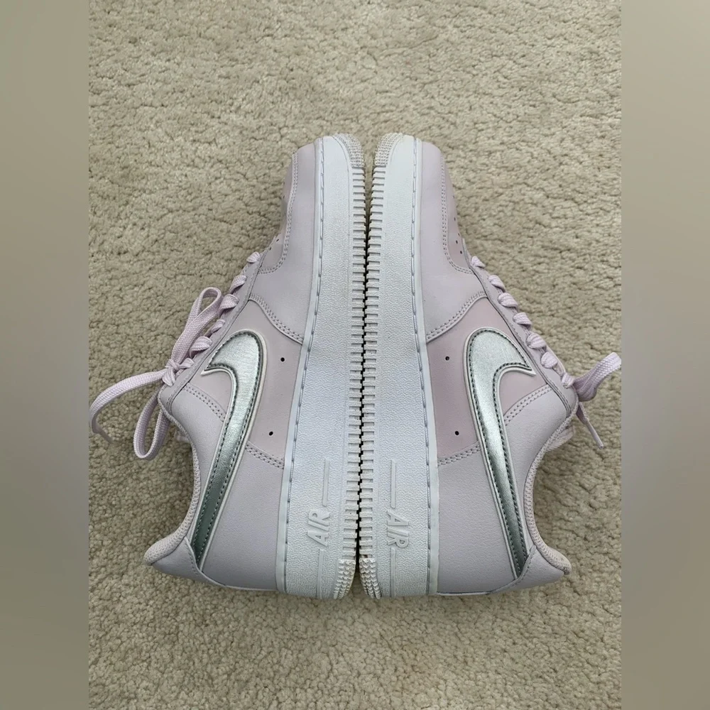 Nike Size 8 Air Force 1 ‘07 Essential Venice Metallic Silver Lilac Low Sneakers